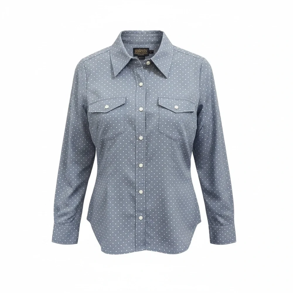 Pendleton Dusty Blue w/White Polka Dot Button-Up Shirt Women’s Size 8P - Picture 2 of 11